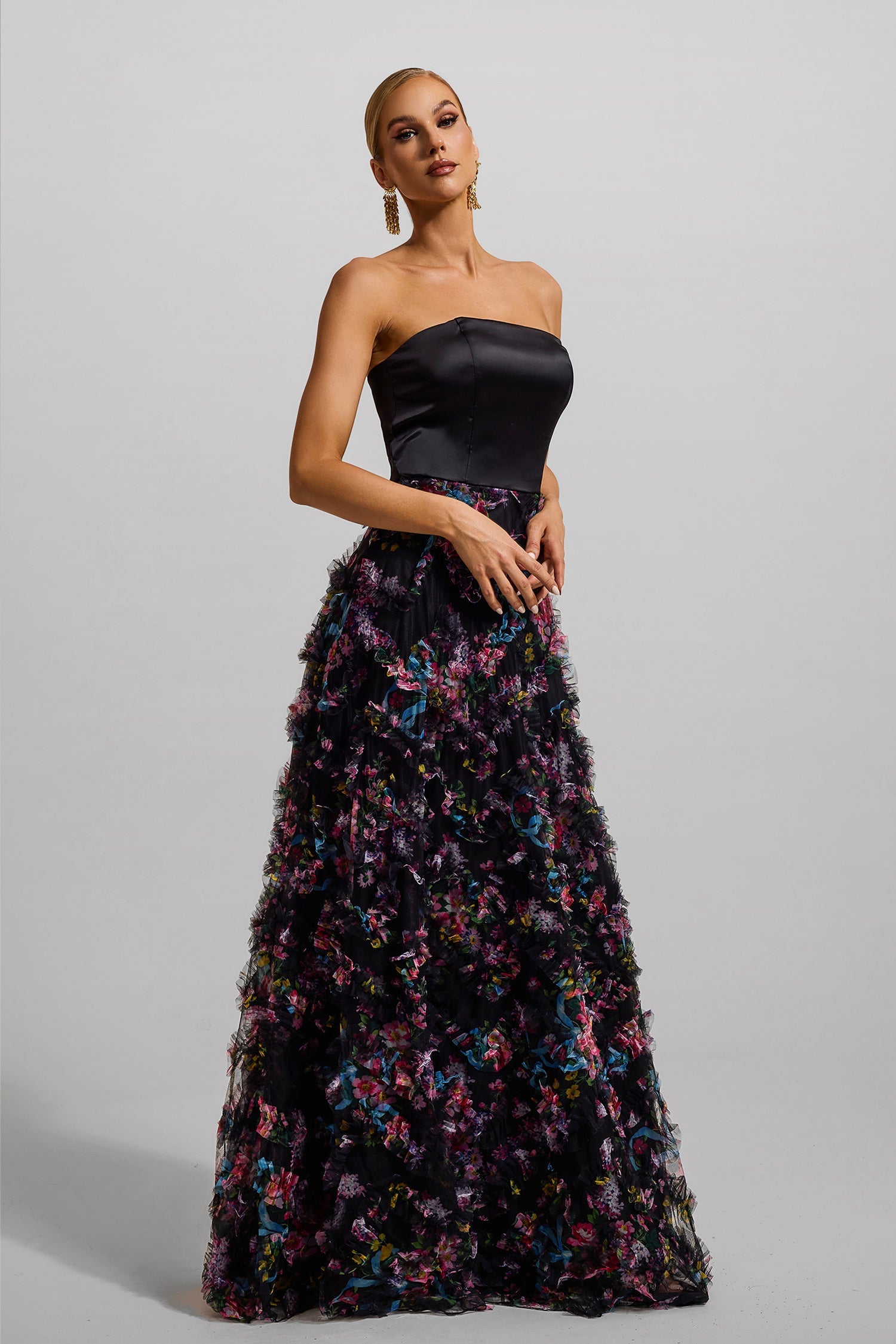 Flowering Girl Women Floral Mesh Sleeveless Maxi Dress