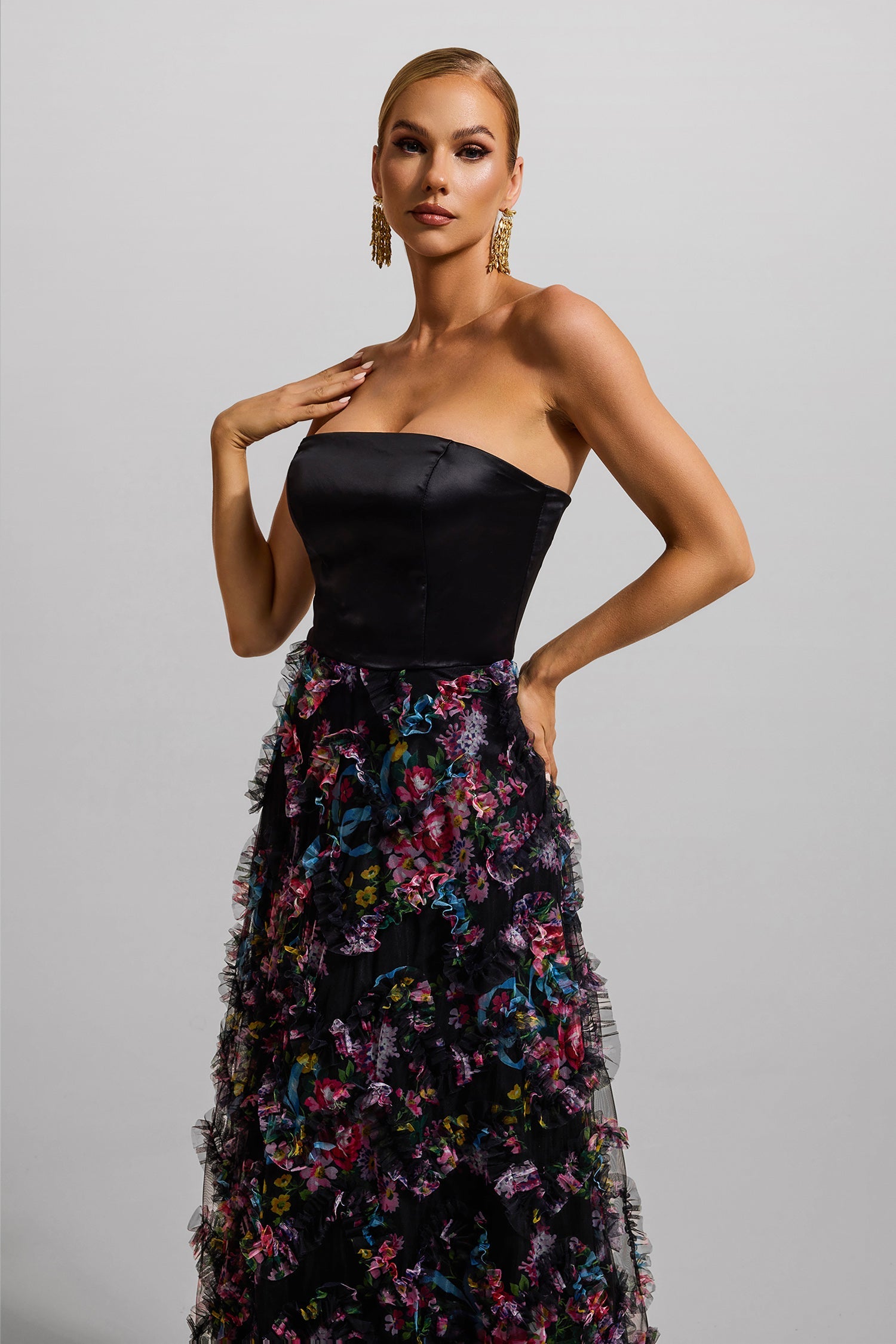 Flowering Girl Women Floral Mesh Sleeveless Maxi Dress