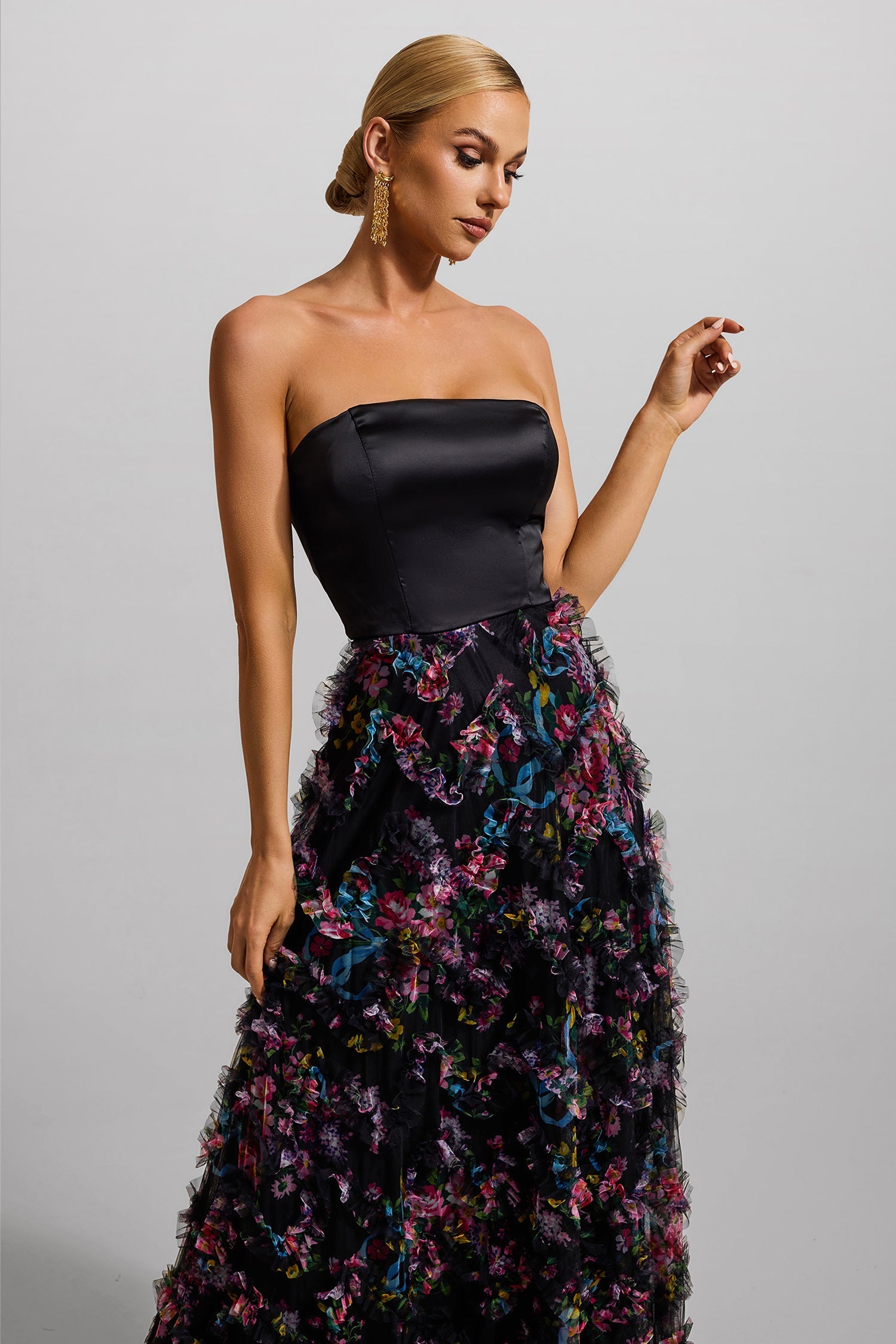 Flowering Girl Women Floral Mesh Sleeveless Maxi Dress