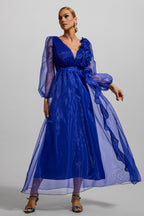 Flowering Girl Women Frill Pleat Large Hemline Maxi Dress
