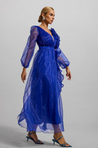 Flowering Girl Women Frill Pleat Large Hemline Maxi Dress