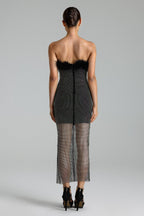 Flowering Girl Women Perly Diamante Feather Mesh Midi Dress