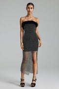 Flowering Girl Women Perly Diamante Feather Mesh Midi Dress