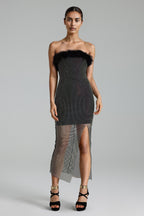 Flowering Girl Women Perly Diamante Feather Mesh Midi Dress
