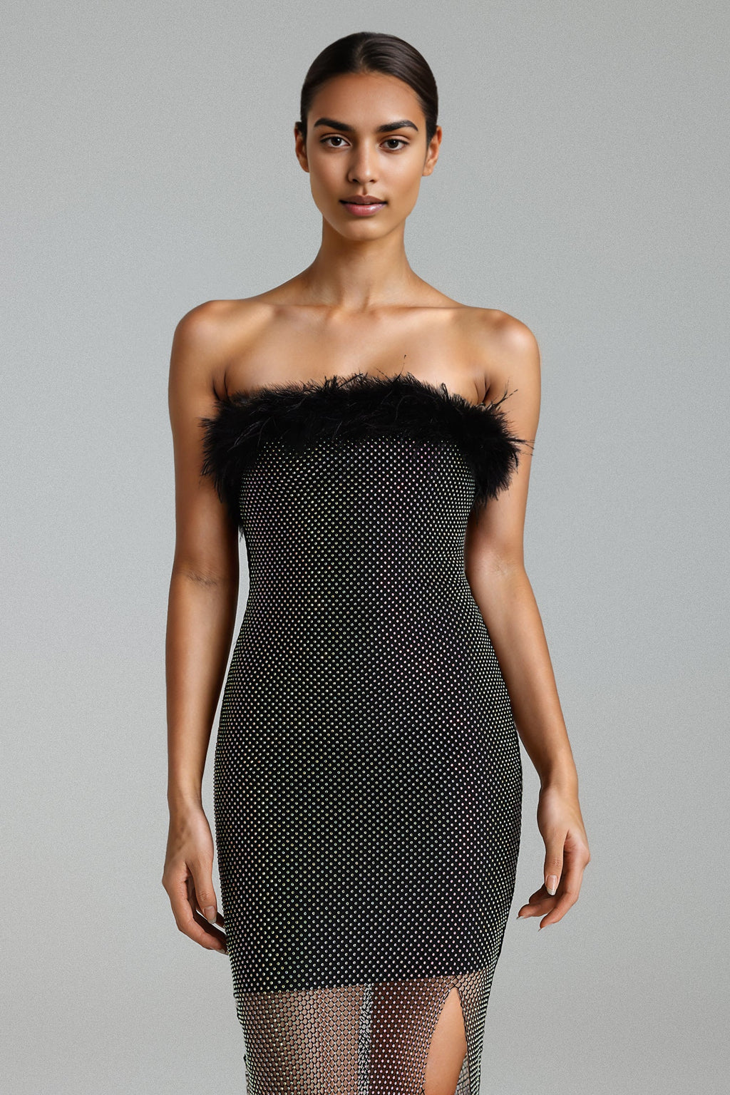 Flowering Girl Women Perly Diamante Feather Mesh Midi Dress