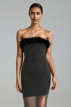 Flowering Girl Women Perly Diamante Feather Mesh Midi Dress