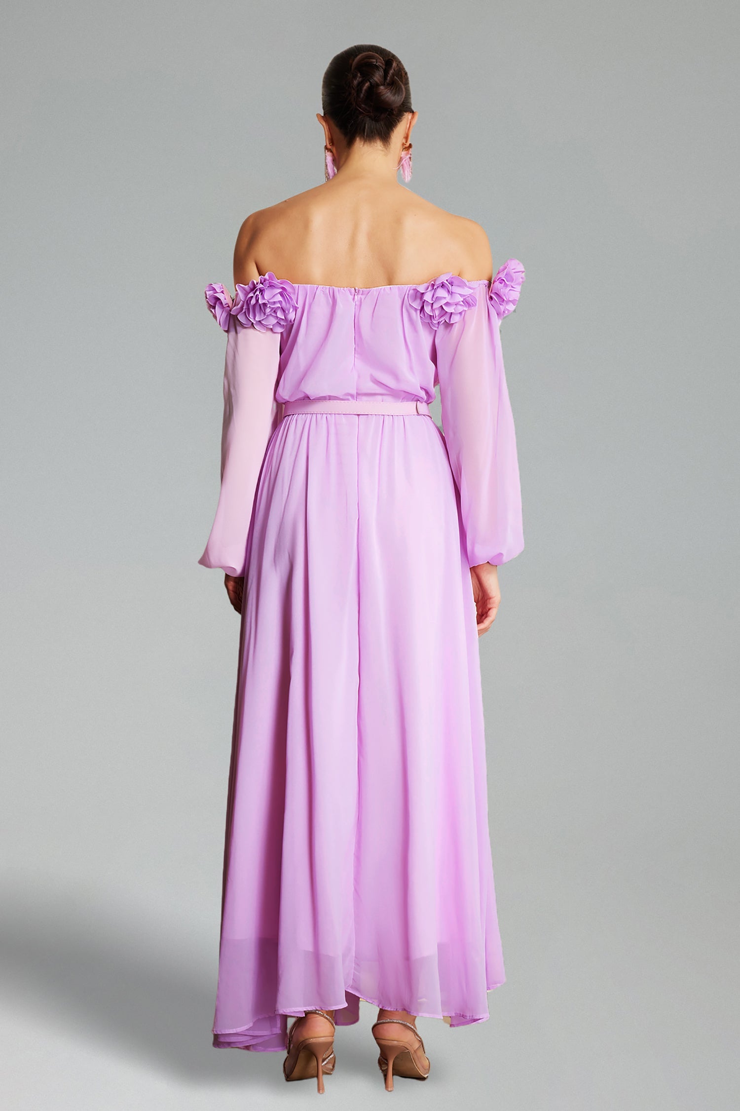 Flowering Girl Women Marge Off Shoulder Flowers Maxi Dress