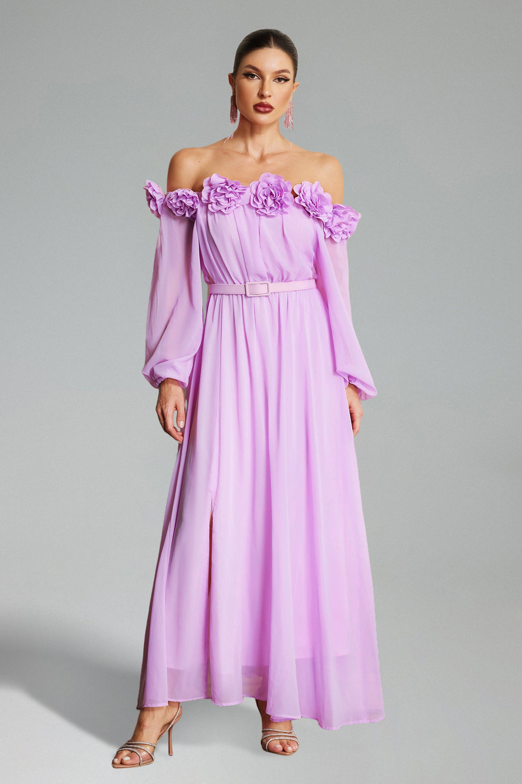 Flowering Girl Women Marge Off Shoulder Flowers Maxi Dress