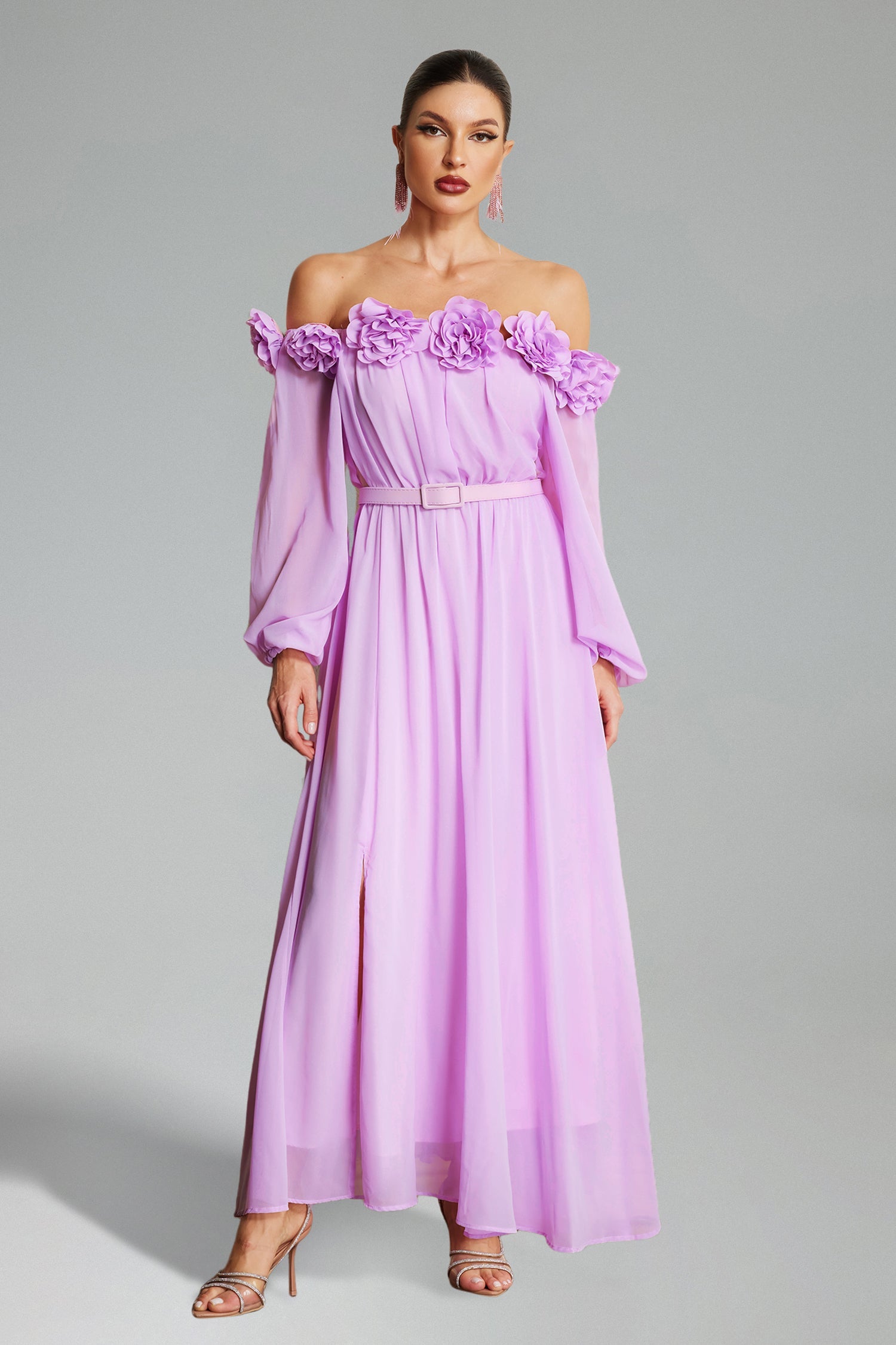 Flowering Girl Women Marge Off Shoulder Flowers Maxi Dress