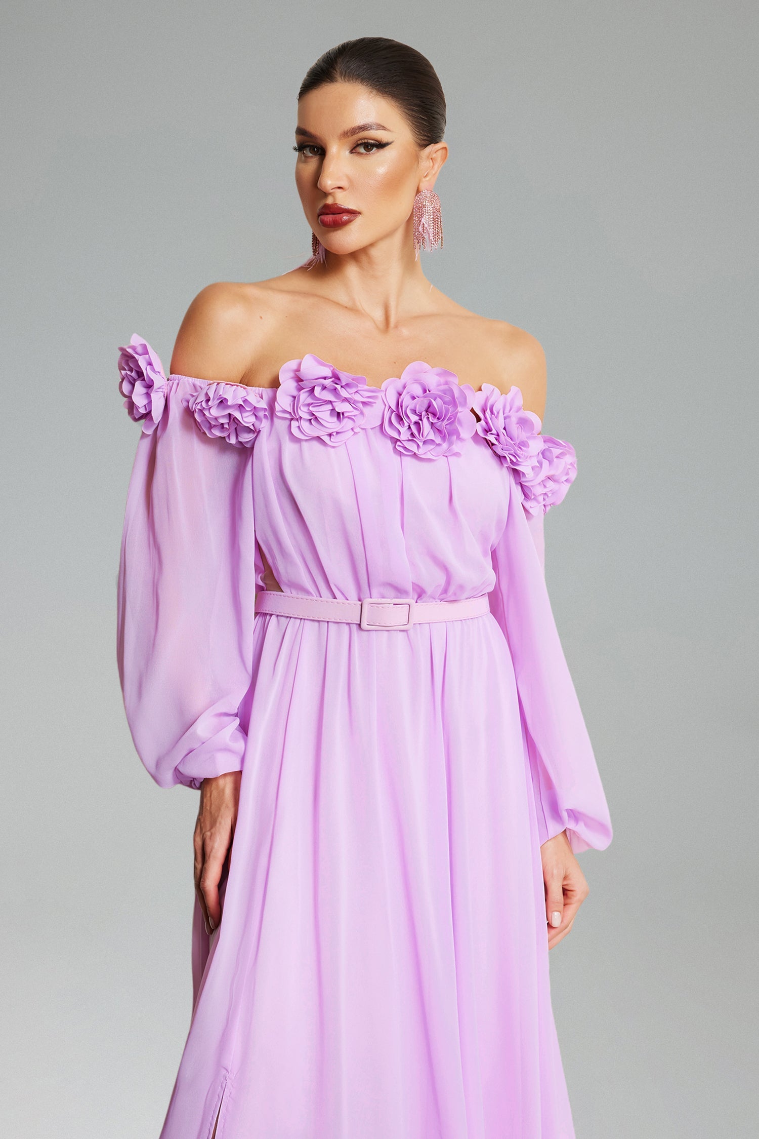 Flowering Girl Women Marge Off Shoulder Flowers Maxi Dress