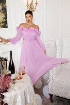 Flowering Girl Women Marge Off Shoulder Flowers Maxi Dress