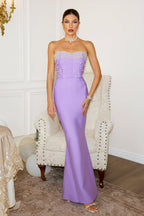 Flowering Girl Women Fawn Pearls Fishtail Maxi Dress - Purple