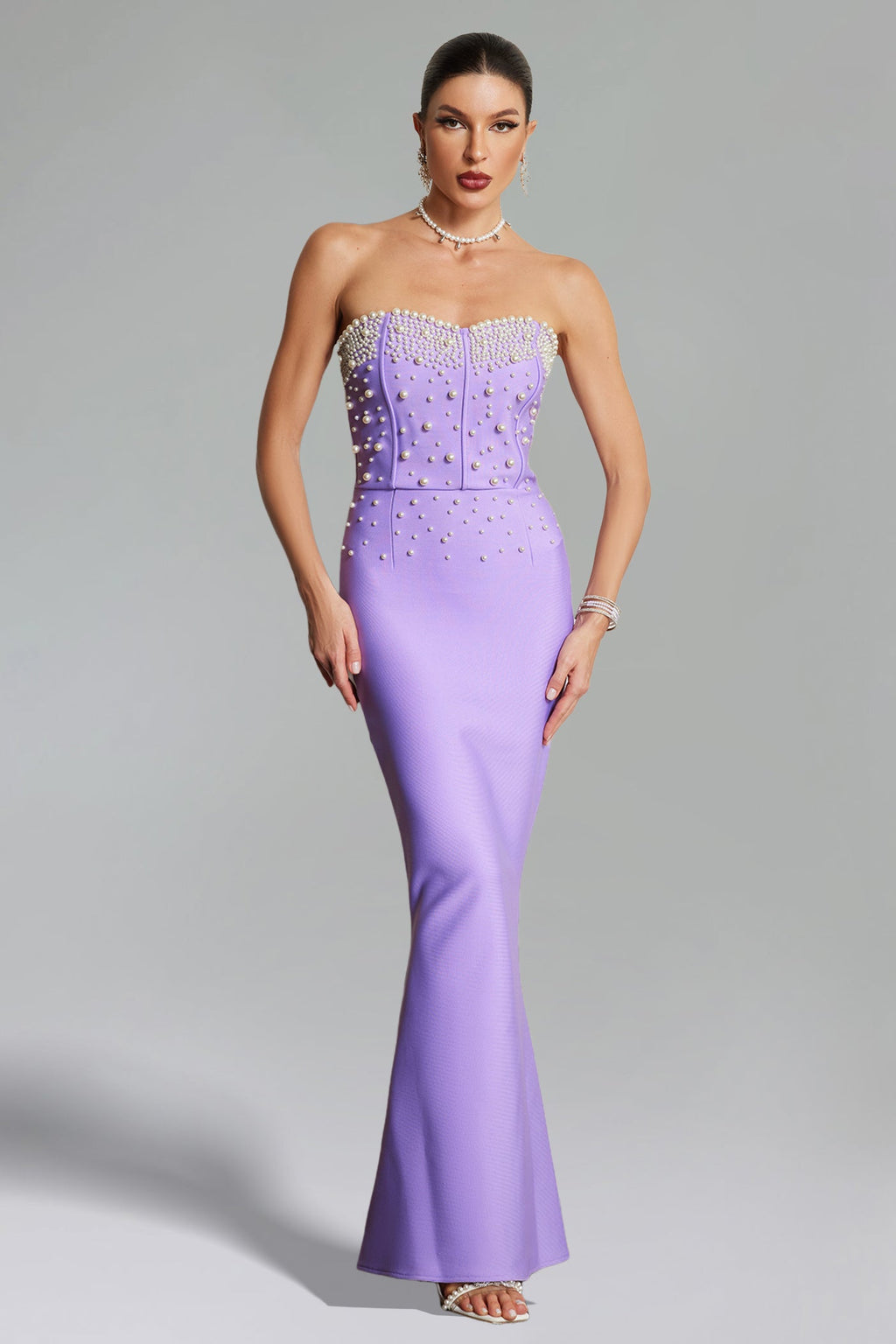 Flowering Girl Women Fawn Pearls Fishtail Maxi Dress - Purple