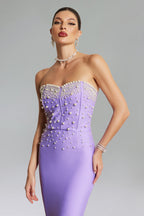 Flowering Girl Women Fawn Pearls Fishtail Maxi Dress - Purple