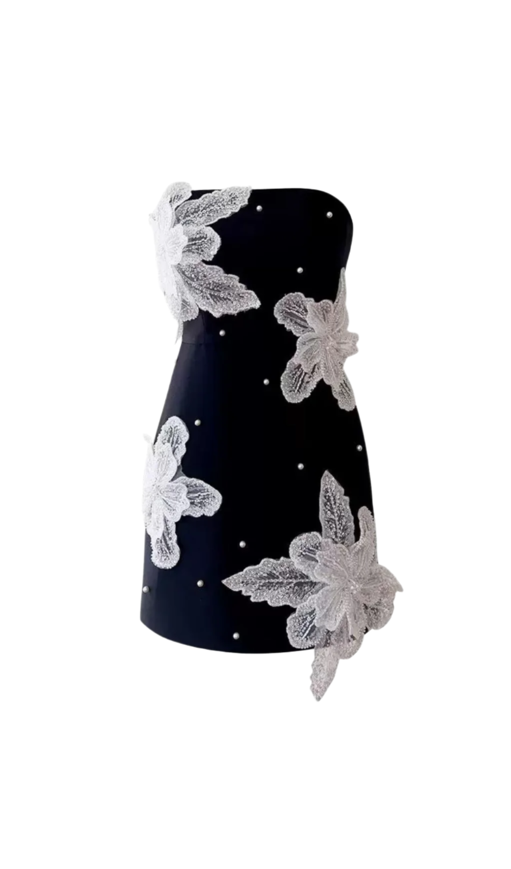 Flowering Girl Women Yuri Strapless Flower Pearl Mini Dress
