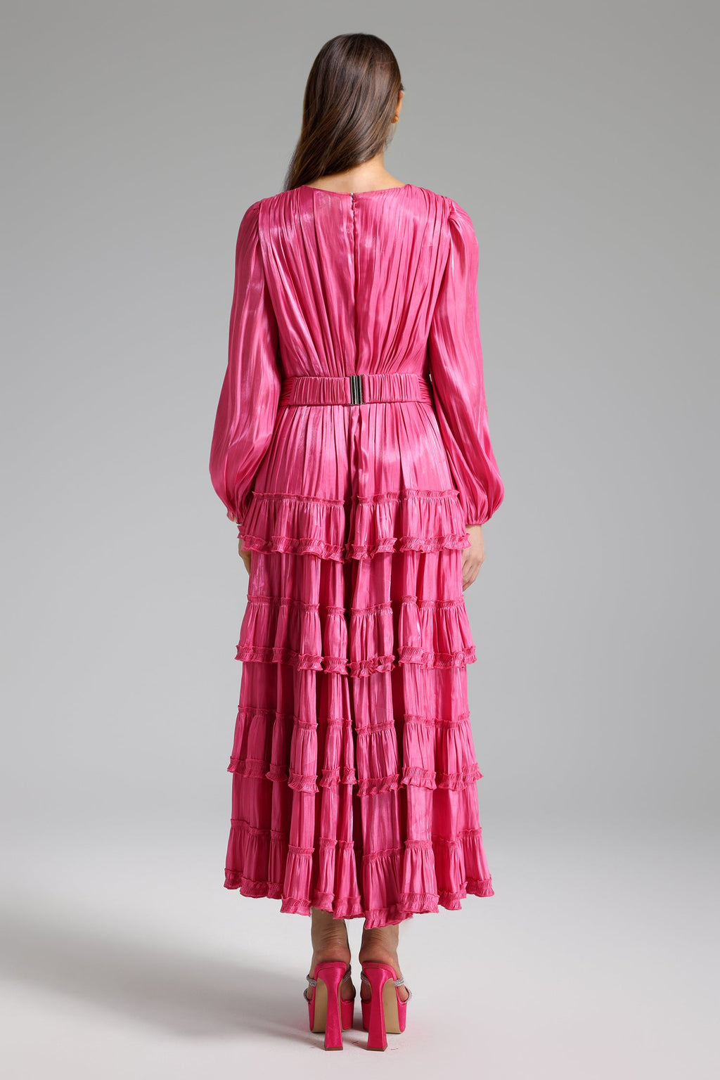 Flowering Girl Women Peyton Satin Pleated Waist Maxi Dress