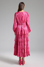 Flowering Girl Women Peyton Satin Pleated Waist Maxi Dress