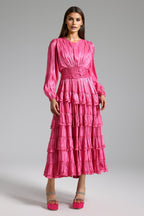 Flowering Girl Women Peyton Satin Pleated Waist Maxi Dress