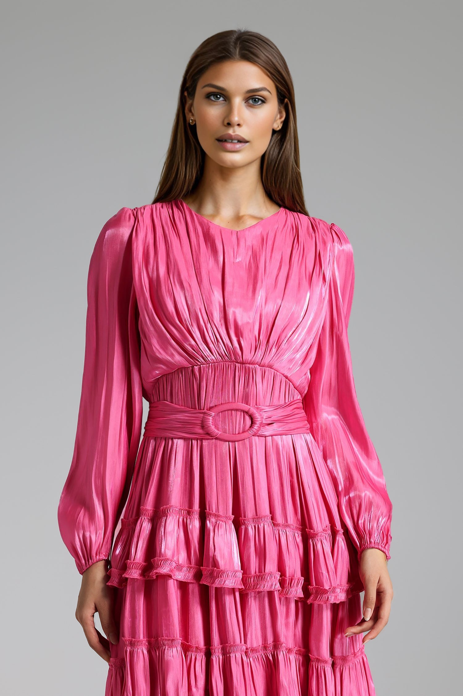 Flowering Girl Women Peyton Satin Pleated Waist Maxi Dress