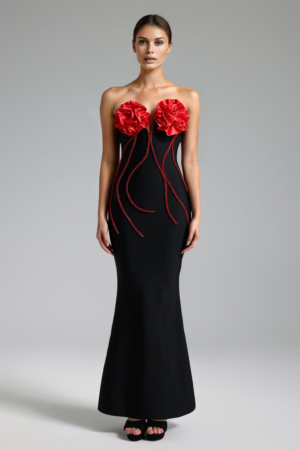 Flowering Girl Women Janetta Flowers Strapless Slim Bandage Maxi Dress