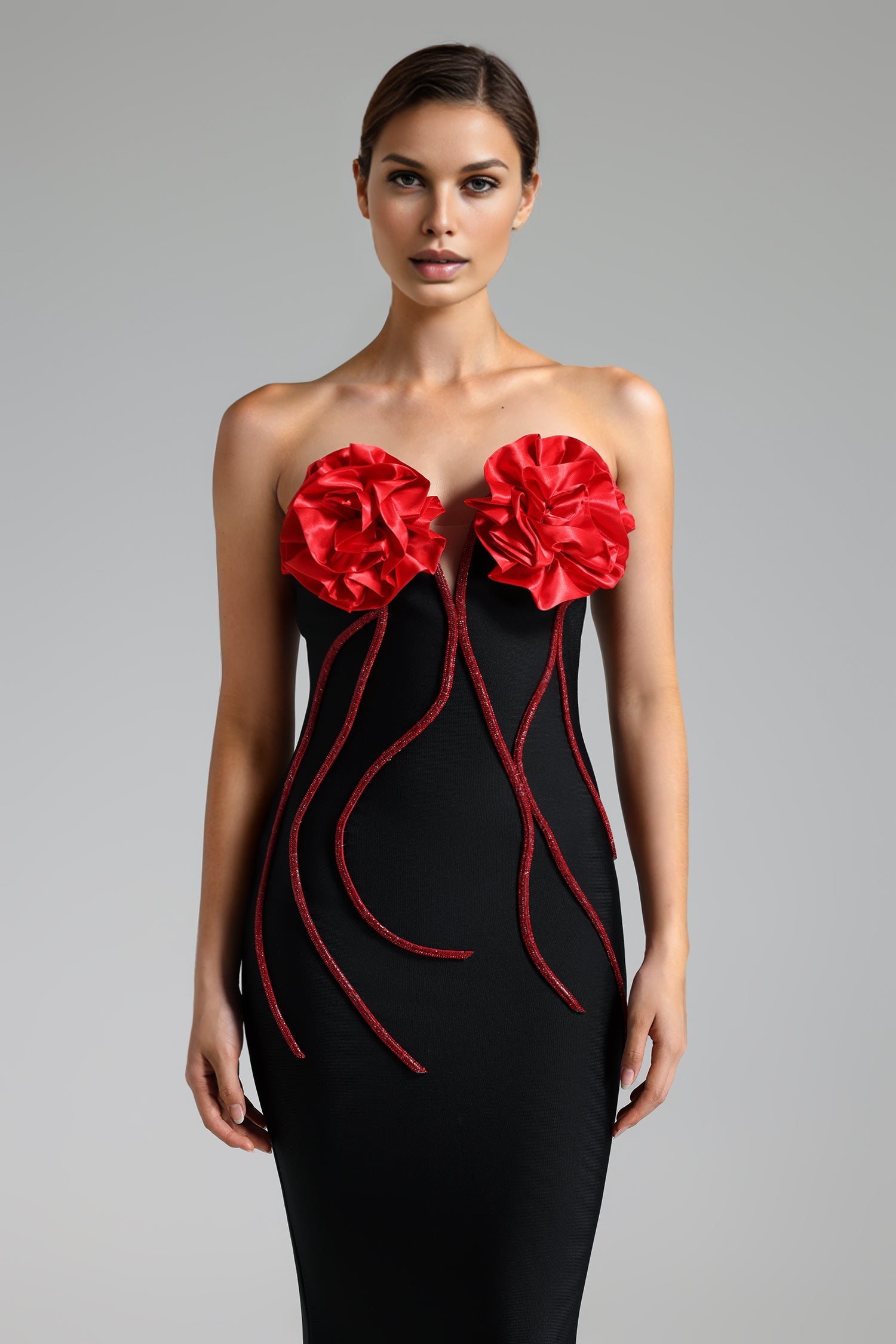 Flowering Girl Women Janetta Flowers Strapless Slim Bandage Maxi Dress
