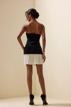 Flowering Girl Women Velvet Pleat Strapless Mini Dress