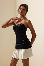 Flowering Girl Women Velvet Pleat Strapless Mini Dress