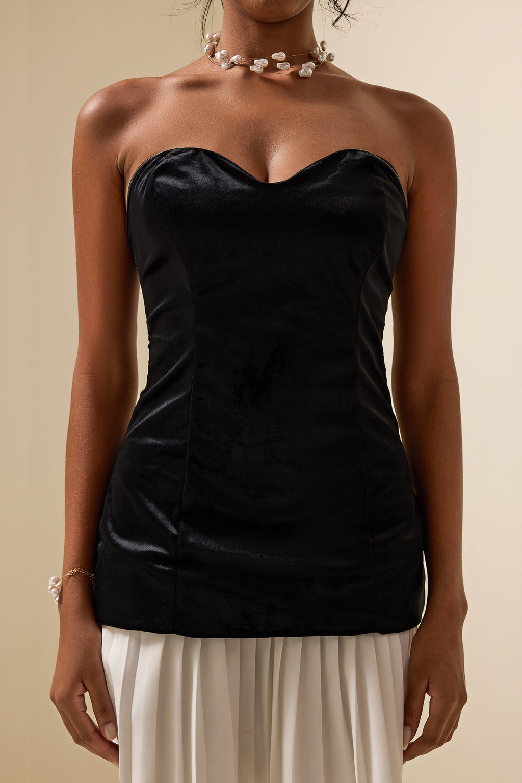 Flowering Girl Women Velvet Pleat Strapless Mini Dress