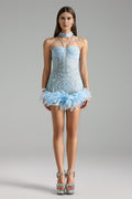 Flowering Girl Women Dazze Diamond Halter Strapless Mini Dress