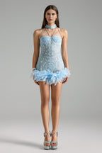 Flowering Girl Women Dazze Diamond Halter Strapless Mini Dress