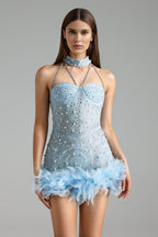 Flowering Girl Women Dazze Diamond Halter Strapless Mini Dress