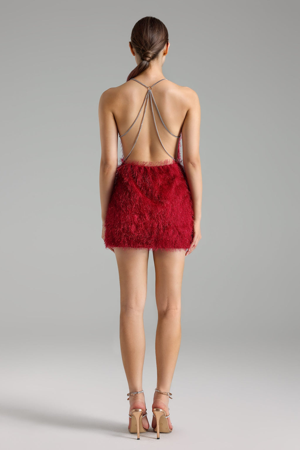 Flowering Girl Women Zalia Backless Artificial Feather Mini Dress