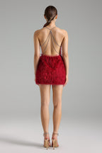 Flowering Girl Women Zalia Backless Artificial Feather Mini Dress