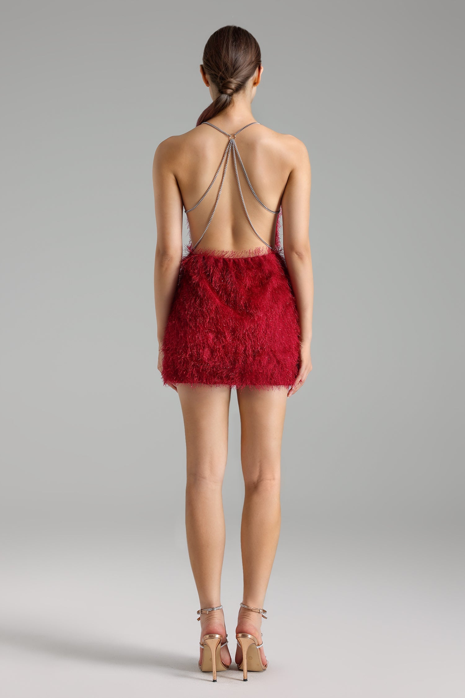 Flowering Girl Women Zalia Backless Artificial Feather Mini Dress