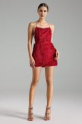 Flowering Girl Women Zalia Backless Artificial Feather Mini Dress