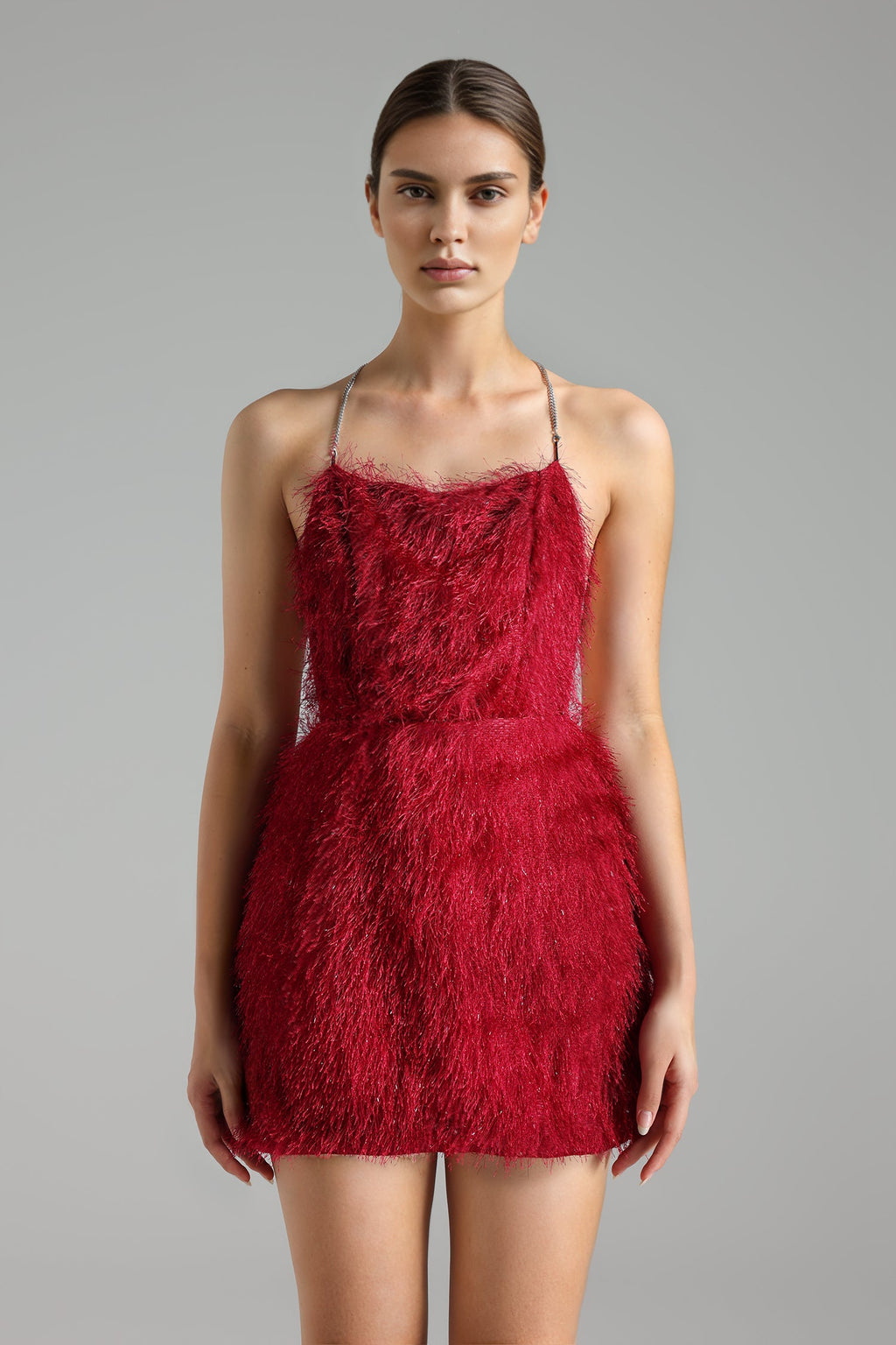 Flowering Girl Women Zalia Backless Artificial Feather Mini Dress