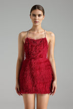 Flowering Girl Women Zalia Backless Artificial Feather Mini Dress