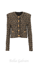 Flowering Girl Women Cropped lurex tweed jacket in gold