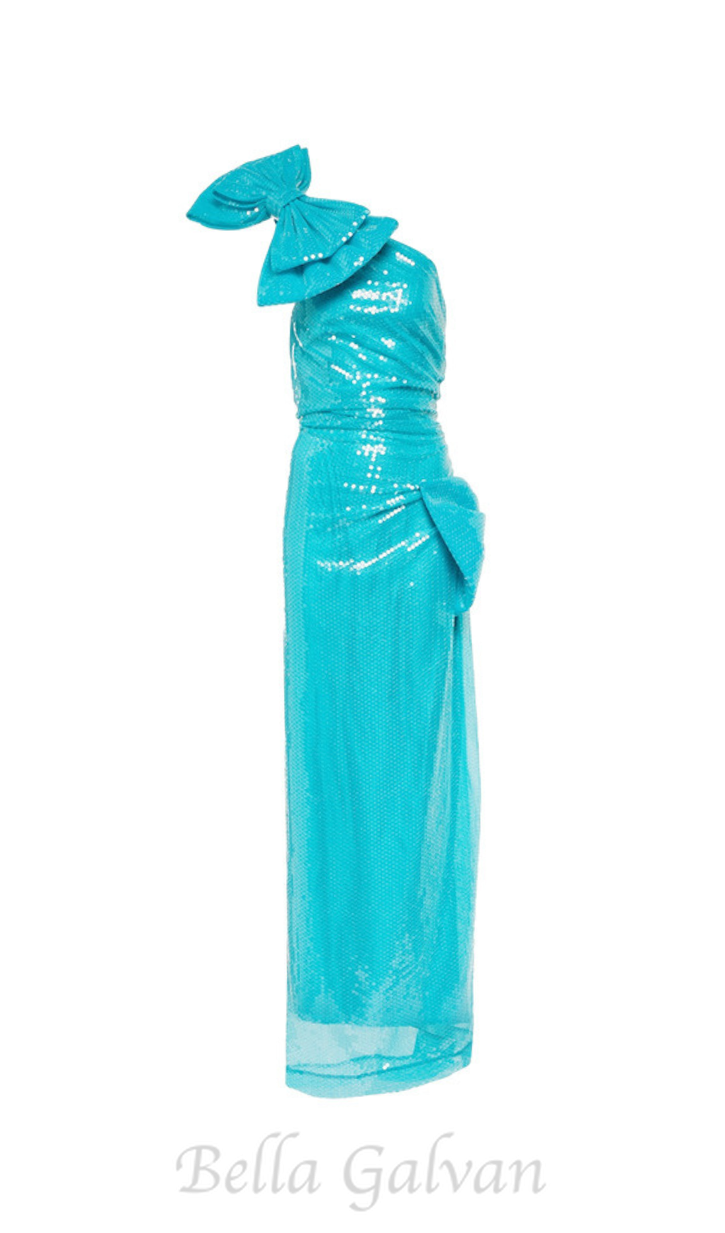Flowering Girl Women One Shoulder Bow Sequin Maxi Dress in blue