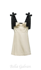 Flowering Girl Women linen blend mini dress with contrast bows