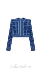 Flowering Girl Women Cathy patchwork Tweed Jacket in blue