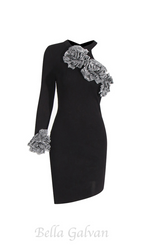 Flowering Girl Women CYANNE BLACK ONE SHOULDER FLOWER MINI DRESS