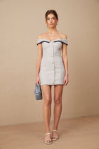 Flowering Girl Women Noémie grey off-shoulder A-line mini dress