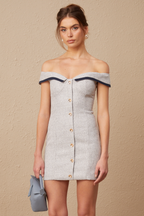 Flowering Girl Women Noémie grey off-shoulder A-line mini dress