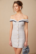 Flowering Girl Women Noémie grey off-shoulder A-line mini dress