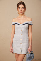 Flowering Girl Women Noémie grey off-shoulder A-line mini dress