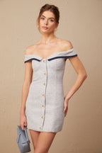 Flowering Girl Women Noémie grey off-shoulder A-line mini dress