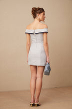 Flowering Girl Women Noémie grey off-shoulder A-line mini dress