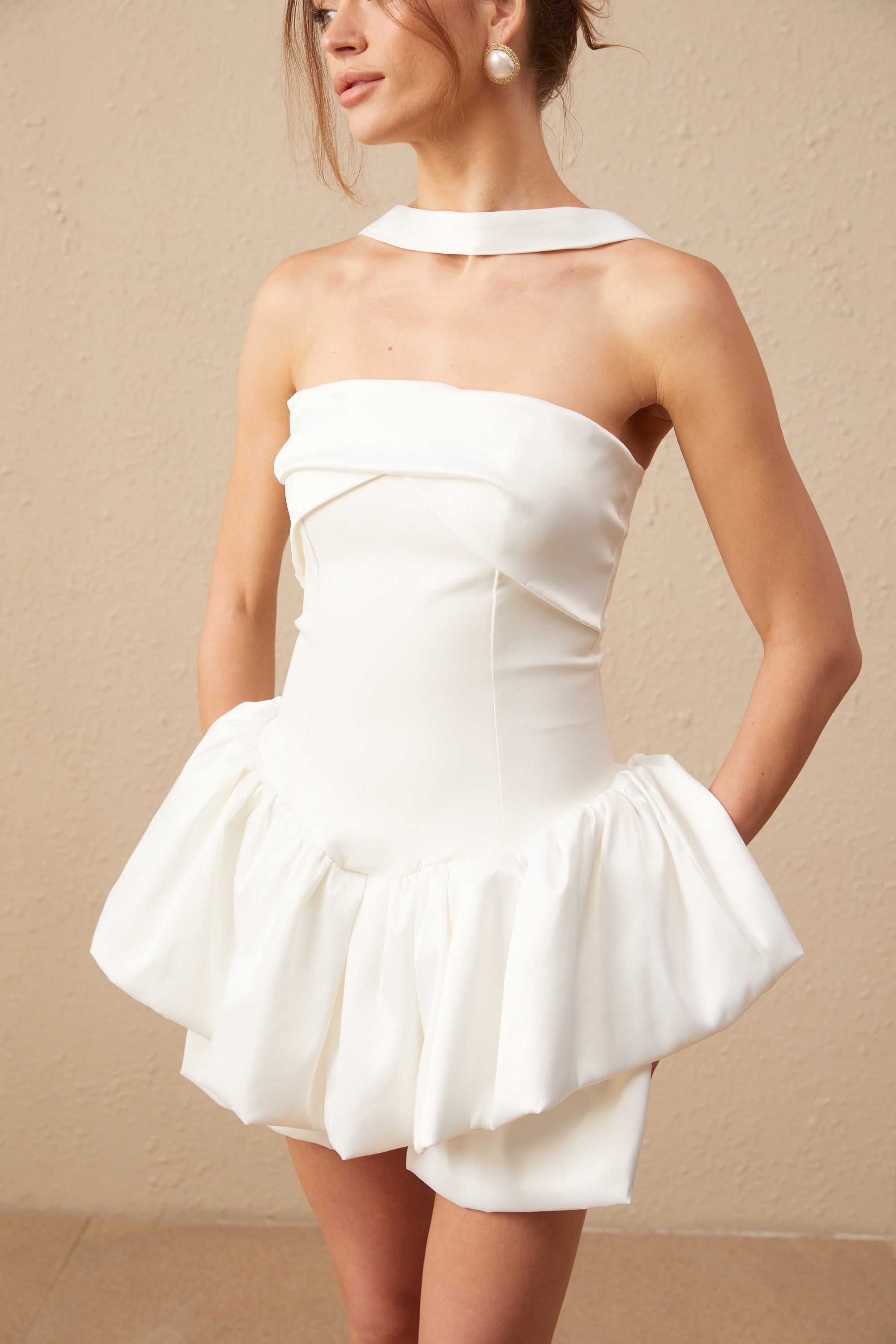Flowering Girl Women Olivia White Halterneck Ruffled Mini Dress