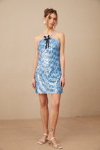 Flowering Girl Women Victoire blue halterneck sequined mini dress